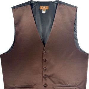 Steven Land Men's Dark Brown Vest 6 Buttons Polyester Black Back Size 2XL